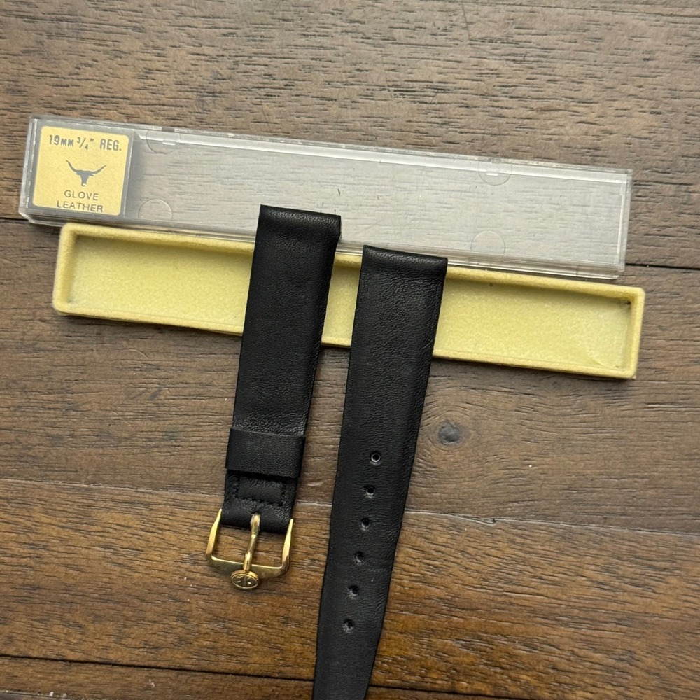 Kreisler Watch Strap Unisex Black Glove Leather 19mm 3/4 REG Vintage NOS Gold